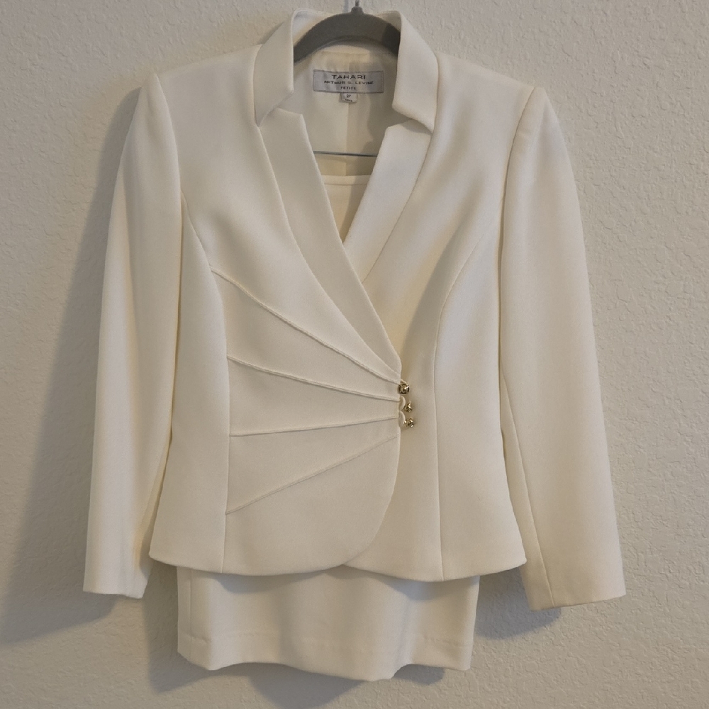 Tahari ASL White Blazer with Skirt Set Petite 2